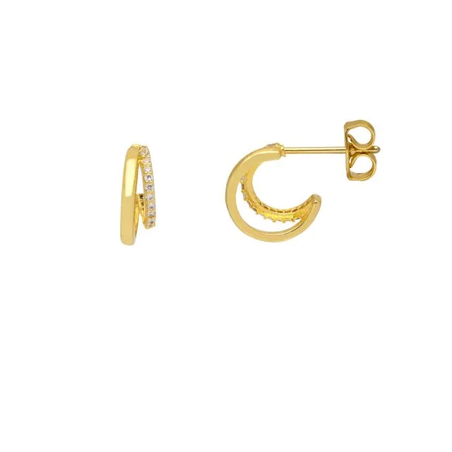 Double Illusion Hoop Earrings - Pave Cz Gold