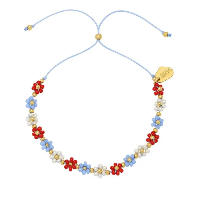 Red And Blue Daisy Chain Bracelet  - Gold Plated - DAISY CHAIN