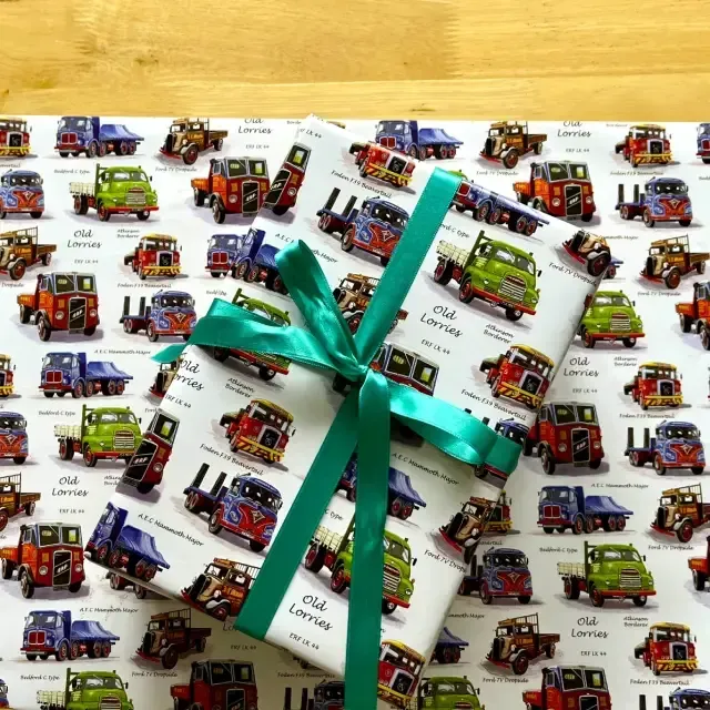 Old Lorries Gift Wrap | Folded 70 x 50cm Gift Wrap Sheet