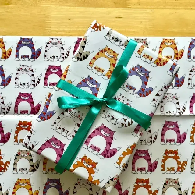 Cartoon Cat Gift Wrap | Folded 70 x 50cm Gift Wrap Sheet