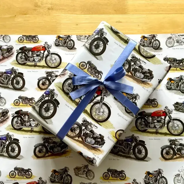 Classic Motorbike Gift Wrap | Folded 70 x 50cm Gift Wrap Sheet