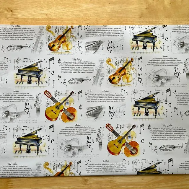 Piano & Acoustic Guitar Music Gift Wrap | Folded 70 x 50cm Gift Wrap Sheet