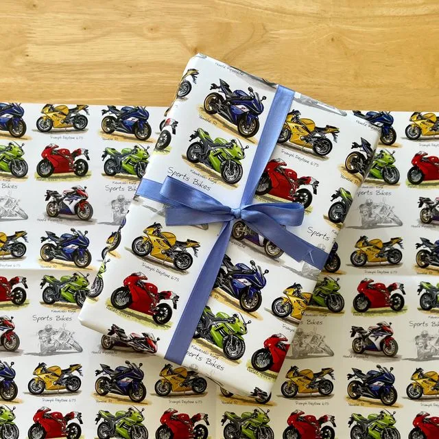 Sports Bikes Gift Wrap | Folded 70 x 50cm Gift Wrap Sheet