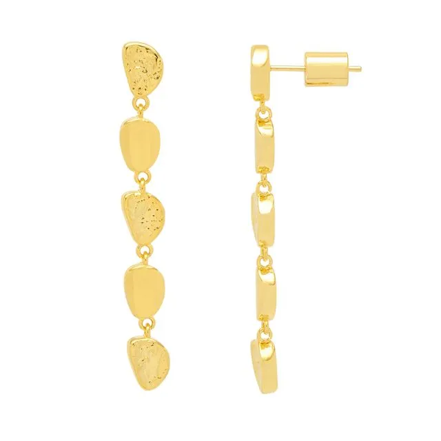 Hammered And Plain Pebble Drop Earrings - Gold Plated