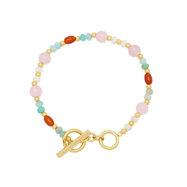 Mixed Pastel And Orange T-Bar Bracelet - Gold Plated