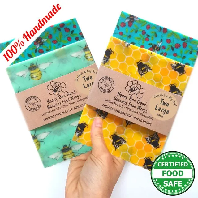 3 (L,M,S) Beeswax Wraps | Handmade UK | Summer Bees Bundle