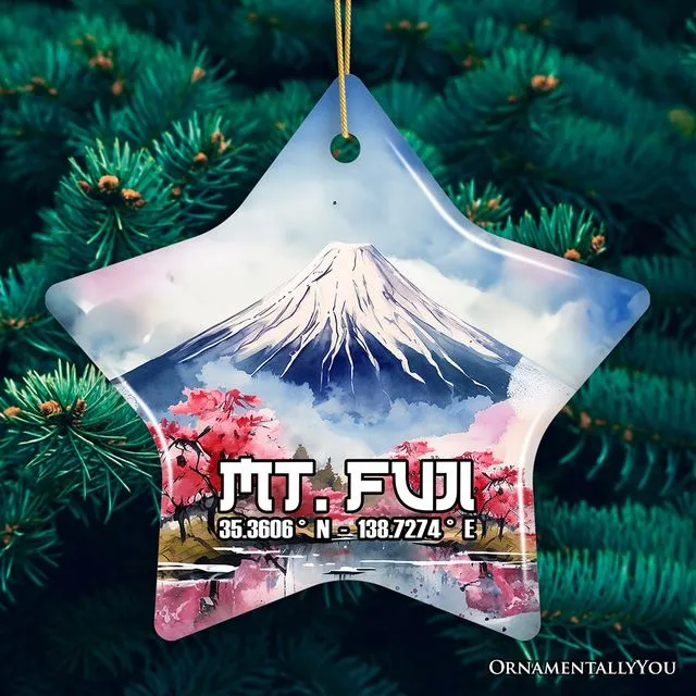 Incredible Mt. Fuji Ceramic Ornament, Vintage Japan Souvenir and Christmas Decor (Star)