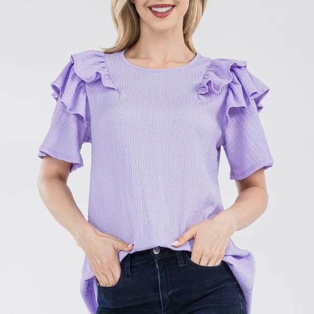 Lavender top with ruffled layered shoulder sleeves -Pack of 6 -CT43901