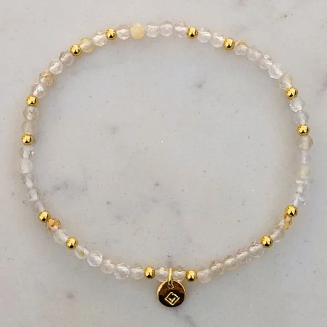 Golden Rutile Quartz Gemstone and Gold Bead Intention Bracelet - 3mm Faceted