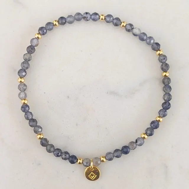 Iolite Gemstone and Gold Bead Intention Bracelet - 3mm Faceted