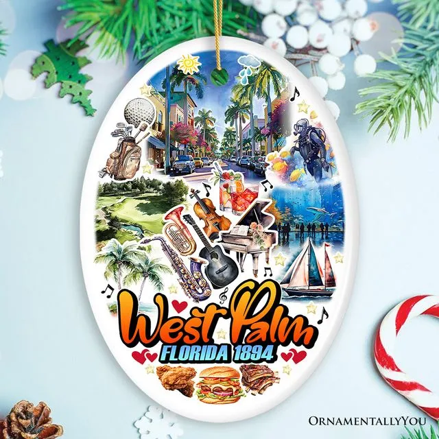 Marvelous West Palm Beach Florida Ornament, Artistic Paradise and Southern Souvenir (Oval)