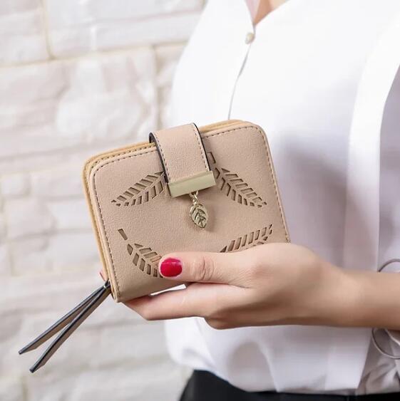 Fashion Women's Purse Short Zipper Wallet Women Leather 2024 Luxury Brand Small Women Wallets Clutch Bag With Hollow Out Leaves