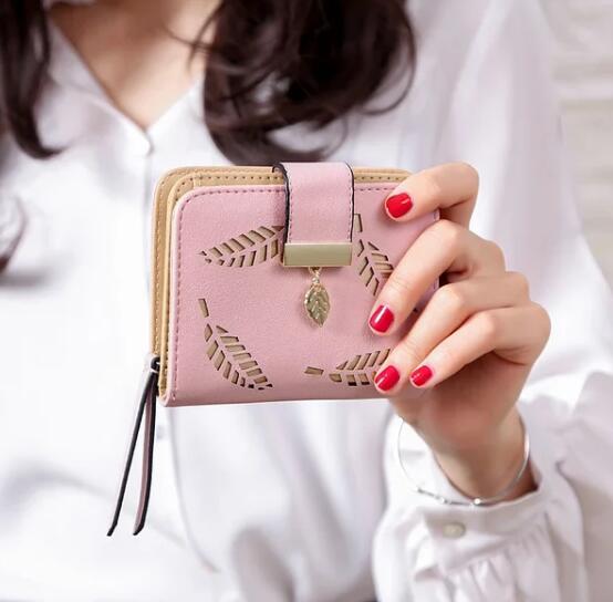 Fashion Women's Purse Short Zipper Wallet Women Leather 2024 Luxury Brand Small Women Wallets Clutch Bag With Hollow Out Leaves