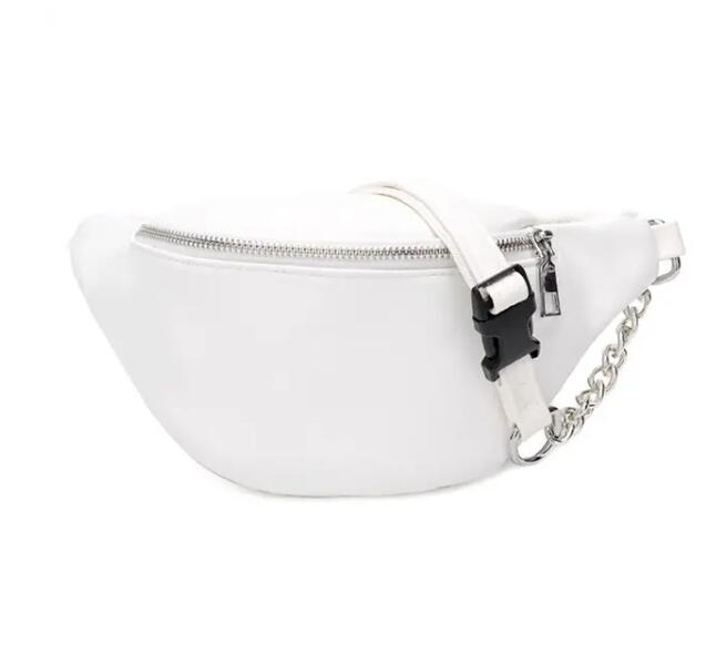 Fashion Leather Waist Fanny Pack Chest Bag Phone Purse with Metal Chain for Women