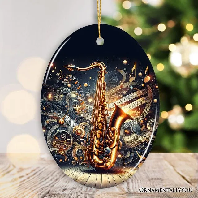 Enchanting Melodic of an Elegant Saxophone Ceramic Ornament, Saxophonist Musician Gift