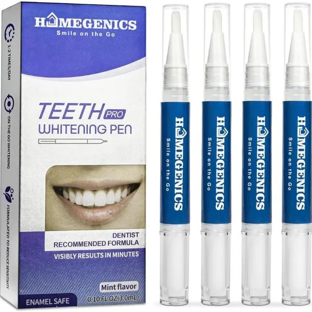 HomeGenics Teeth Whitening Pen 4-Pack, 60+ Uses, Brighten Your Smile in Just 1 Week with Tooth Whitening Kit - Fast, Gentle, Enamel Safe Whitening Gel for White Teeth