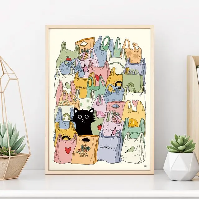 The Cat's Out Of The Bag 2 Wall Art Print UNFRAMED