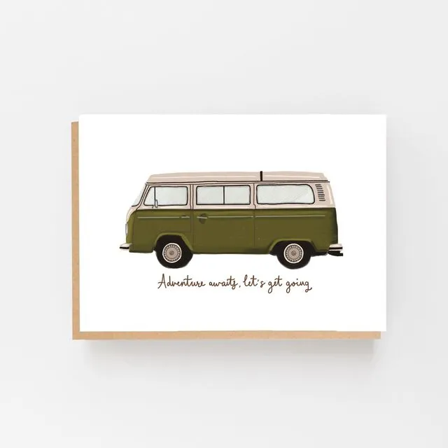 Adventure Awaits - VW GREEN Camper Van Card