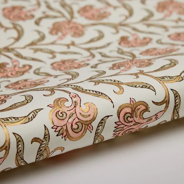 Hand Block Printed Gift Wrap Sheets - Iris Glitz Coral - Pack of 15