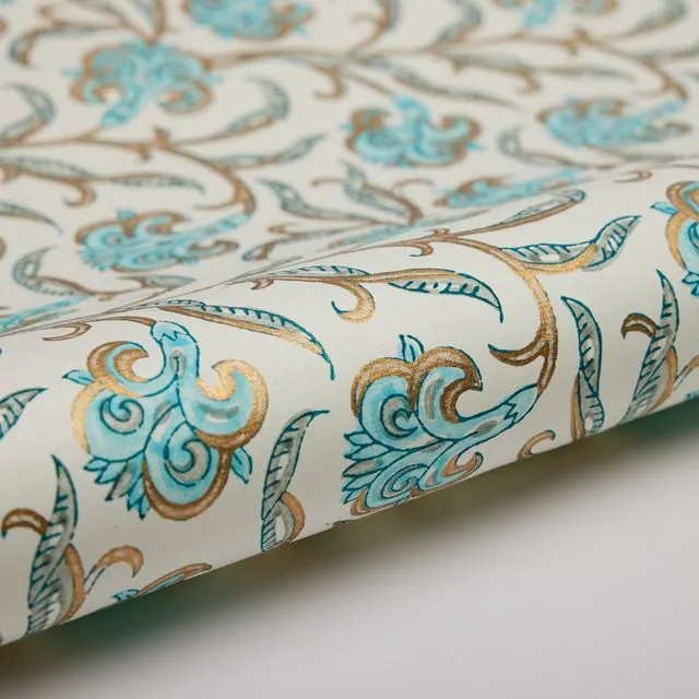 Hand Block Printed Gift Wrap Sheets - Iris Glitz Turquoise - Pack of 15